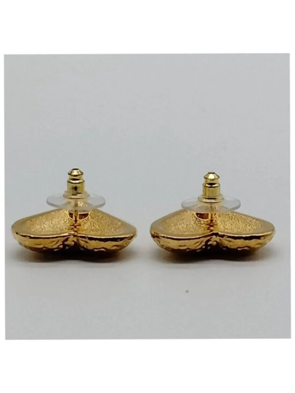 Authentic Chanel CC Heart Clip-On Earrings Gold Tone Vintage